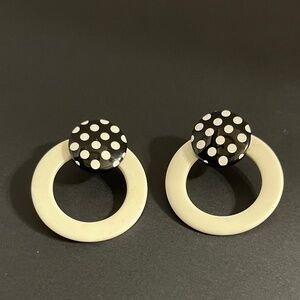 Vintage Black and White Polka Dot Resin Acrylic Drop Post Earrings
